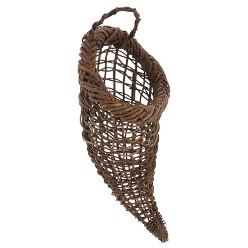 Cabilock Horn Shaped Woven Rattan Basket Rustic for Fall and Thanksgiving Decorations Multi Purpose Serving Basket for Fruits and Centerpieces Outer