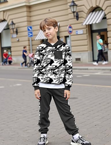 Image of Boys Clothes Fall Winter Outfits Camouflage Long Sleeve Hoodie and Pants 2PC Kids Clothes Boys for 5-14 Years