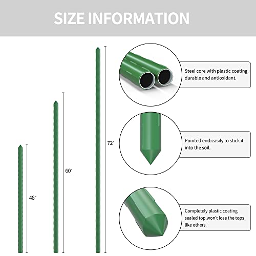 Pack of 25 Garden Stakes Sturdy Plant Sticks Plastic Coated Plant Stakes Support Metal Tomato Stakes for Cucumber, Strawberry, Beans, Trees (48 Inch) - Image 3