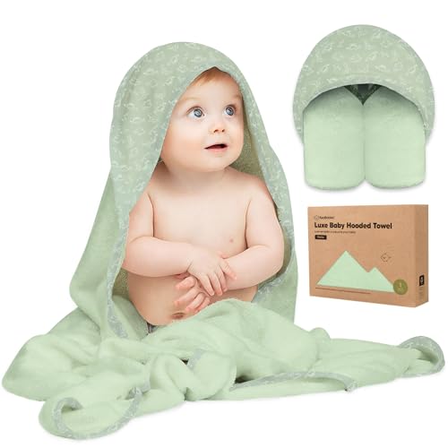 Image of KeaBabies Hooded Baby Towel for Newborn, Baby Bath Towels (Dinos, 30x30) | Viscose Derived from Bamboo, Large Baby Towels with Hood, Boys, Girls, Toddler, Soft Absorbent Baby Bath Essentials