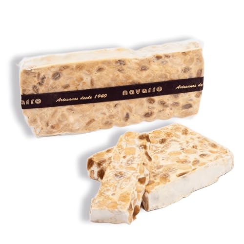 Turrones y Peladillas Navarro - Turrón Duro Artesano 300gr - Turrones con Receta Tradicional desde 1940 - Dulce Navideño -Calidad Suprema - Almendra Marcona - Fabricado en España