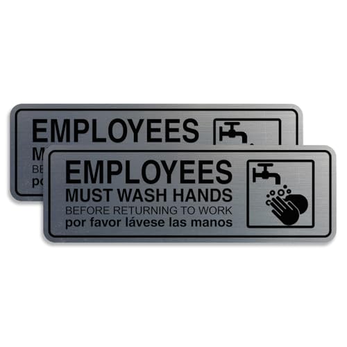 Standard Employees Must Wash Hands Door/Wall Sign - Silver - Small 2 Pack