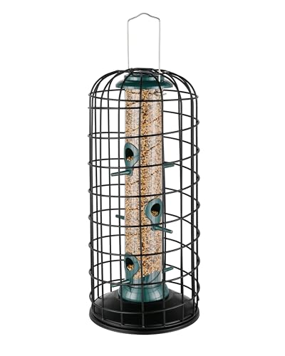 iBorn Squirrel Proof Bird Feeder Pigeon Proof Cage Bird Feeder for Outside with Squirrel, Pestoff Hanging Wild Bird Seed Feeder for Mix Seed Blends, Heavy Duty All Metal Green 14 Inch