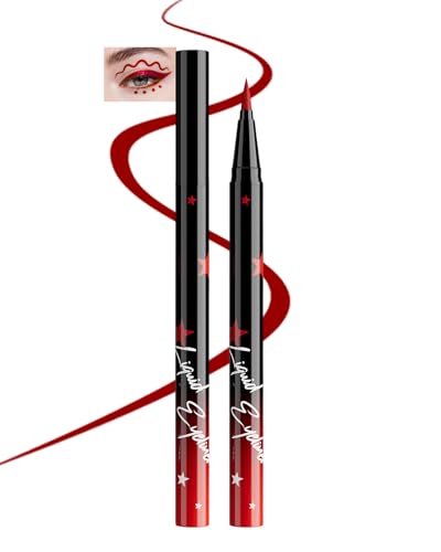 Colored Liquid Eyeliner Pen Red Waterproof Waterline Matte Eye Liner Pencil High Pigmented Long Lasting Quick Drying Bright Colorful Eyeliner Pen for Women Valentines Day Eye Makeup Gifts-10