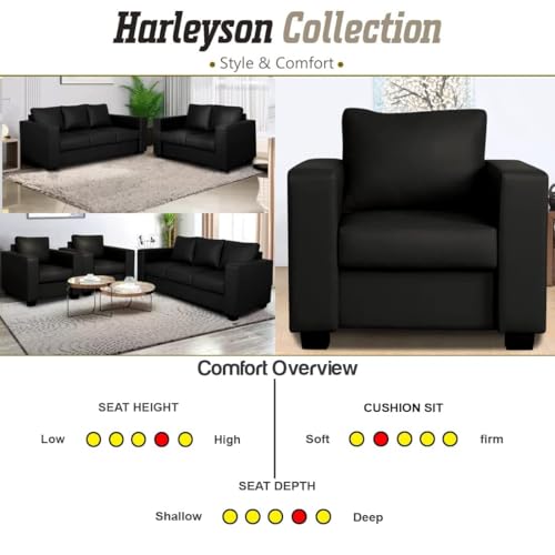 Image of Furny Harrie 3 Seater Leatherette Sofa Set (Black) | Soft Velvet Fabric | Modern Design | Comfortable Seating | Living Room Furniture