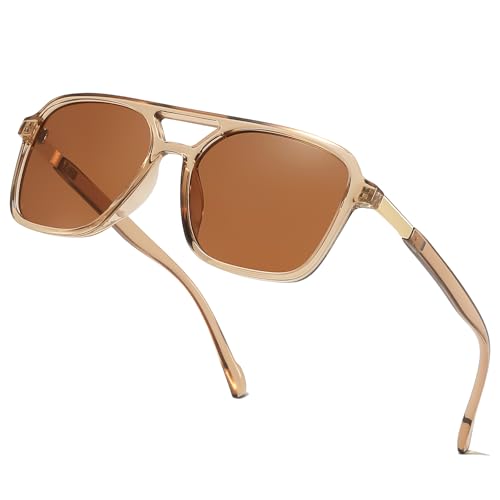 Image of Retro Aviator Rectangle Sunglasses for Women Men Unisex UV400 Protection Lightweight Frame Trendy Sun Glasses