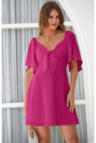 Image of Dokotoo Womens Dresses 2026 Spring Summer Deep V Neck Elegant Cocktail Bow tie Mini Dress S-XL