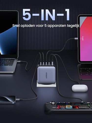 UGREEN Nexode USB C-Charger 100W 5-poorts GaN-oplader Meerdere PD-laders Multipoorten Ondersteunt PPS 45 W Compatibel met MacBook Pro/Air, HP Laptop, iPad Pro/Air, iPhone 16-8 serie, Galaxy S24 - Afbeelding 4