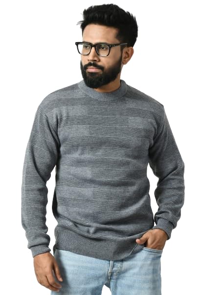 Men's Round Neck Full Sleeve Woolen Pullover Winter Sweaters for Gents (OSWAL LINE Sweater/M/Charcoal Grey)-picture-48
