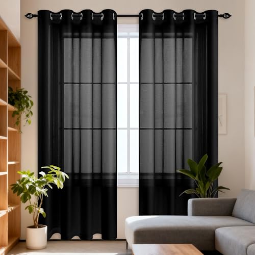 DOGUO Rideaux Voilages 200 x 100 cm Anti UV Décorations D'Intérieur de Fenêtre Élégants pour Porte Cuisine Chambre Enfant, Noir