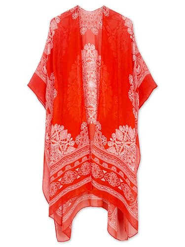 Image of Spicy Sandia Kimonos for Women Floral Beach Cover Up Loose Swimsuit Bathing Suit Coverup Cardigan for Summer Swimwear