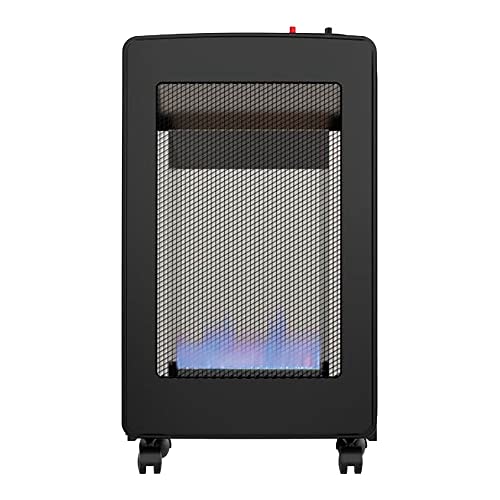 Stufa a gas da interno, con fiamma blu, design pieghevole e colore nero, ideale per riscaldare spazi ristretti e uso domestico.
