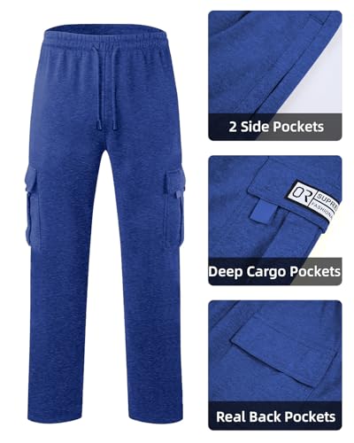 Image of Men's Cargo Sweatpants Casual Fleece Joggers Loose Fit Open Bottom Athletic Pants for Men with Pockets