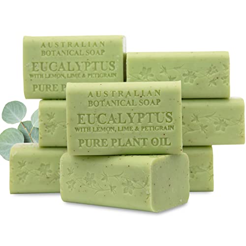 Australian Botanical Soap, 6.6 OZ, Eucalyptus, Lemon, Lime, and Petitgrain, Triple Milled Bars made with a Natural Soap Base and Enriched with Organic Shea Butter, Pack of 8