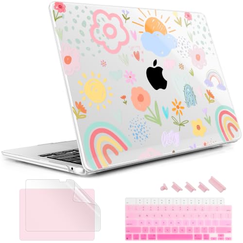 May Chen for MacBook Air 15 inch Case M5 M4 M3 M2 2026 2024-2023, Model A3448 A3241 A3114 A2941, Closes Seamlessly Hard Shell Laptop Cover with Keyboard Cover, Rainbows Flowers