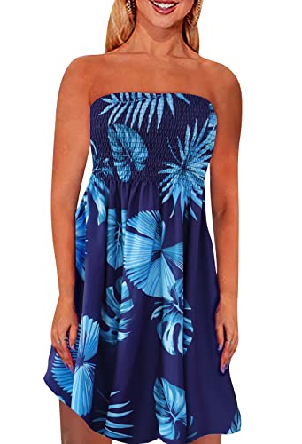 Image of Zyyfly Tube Top Dress Women Summer Beach Coverup Stretch Smocked Strapless Dress