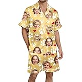 Generisch Herren Satin Nachtwäsche Set Kurzarm Kurzer Pyjama Bequeme Kleidung Atmungsaktive Weiche Nachtwäsche Zur Entspannung (Yellow, M)