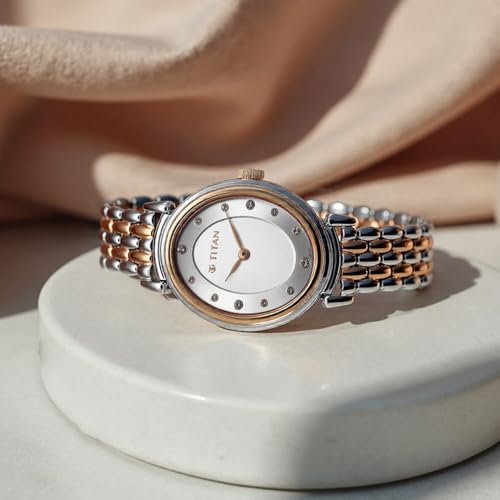 Image of Titan Aura Phase Quartz Analog Silver White Dial Stainless Steel Strap Watch for Women-95242WM01