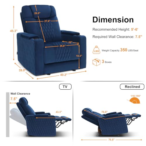 Image of MCombo Zero Gravity Oversized Power Recliner Chair for Adults with Power Headrest & LED Light, Fabric Recliner Chair for Living Room & Home Theater, USB & Type C Port, Armrest Storage HTS401
