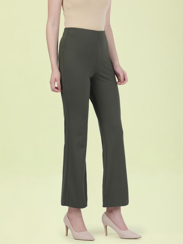 Image of GO COLORS Soft Cotton Stretch Flared Pant Full Length for Women| Breathable, High Rise