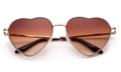 Newbee Fashion - Women Heart Shaped Aviator Sunglasses Thin Metal Frame Flash Lens Color Lens with Spring Hinge2