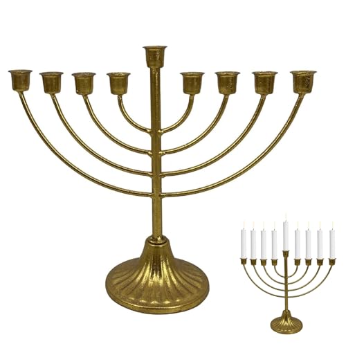 Auroriel Chanukka Menora 9 Cabezas Plateadas, Pulidas a Mano, Soportes para Velas a Prueba de Derrames, Menoras para Chanukka, Regalo Festivo para la Fiesta de Las Luces