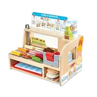 Melissa & Doug Slice-Stack-Serve, Wooden Sandwich Counter Pretend Play Store with Play Food Toys, Play Money & Deli Slicer, Preschool Toys for Kids 3+