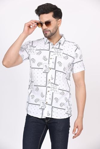 Image of CVC Fashion Men's Printed Button-Down Shirt - Aesthetic Regular Fit Half Sleeve Casual Shirt for Men, Ideal for Summer & Beach Wear