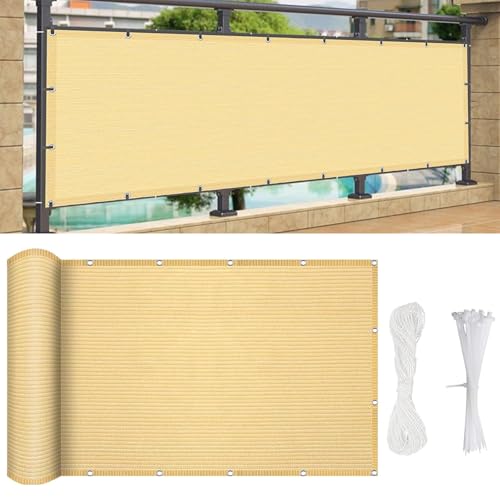 Brise Vue, Clôture Jardin 900 x 35 cm en Polyéthylène Haute Densité, Brise Vue Jardin, Brise-Vue de Clôture, avec Attaches Câble et Cordons, pour Terrasse Jardin, Jaune Sable