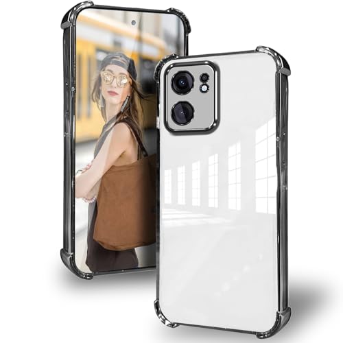 DESSEN Funda para OPPO Reno 13F 4G 5G / Reno 13FS 4G 5G con Protector Lente Camara & Esquinas Reforzadas Antigolpes Carcasa Silicona Transparente Móvil Case Suave TPU Antiamarilleo, Negro