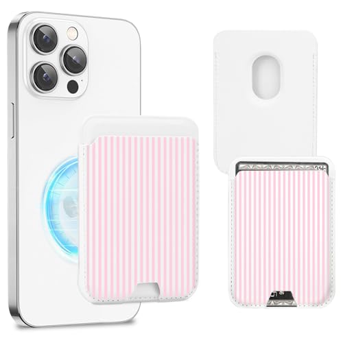 Obbii Compatible with Magsafe Wallet Magnetic Card Holder -Pink Stripes Lines Cute Phone Wallets for Women Girls Pattern for iPhone 17/16/15/14/13/12 Series,Card Holder Wallet Fit 3 Cards