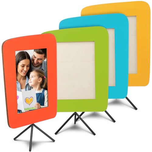 Thyle 5x7 Picture Frames Set of 4, Mid Century Modern Photo Frames with Tripod Stand, Colorful Rounded Corner Frame for Tabletop Wall Display Retro Home Office Bedroom Decor