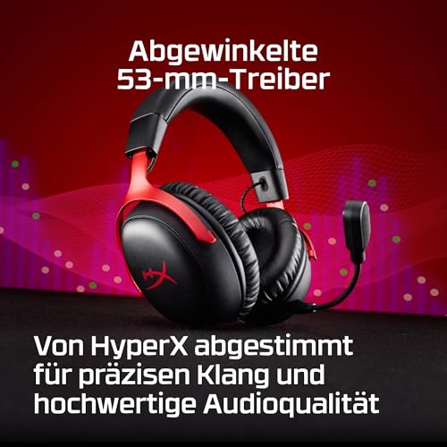 HyperX Cloud III S – Kabelloses Gaming-Headset, Multiplattform, 2,4 GHz, Bluetooth, Akkulaufzeit bis zu 120 Stunden, 2,4 GHz, 53-mm-Neigungstreiber, 10-mm-abnehmbares Mikrofon – Schwarz