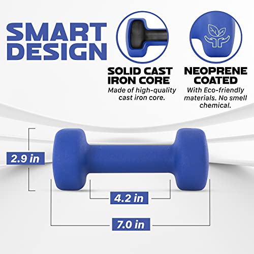Image of Yes4All Neoprene Coated Dumbbell Hand Weight Sets of 2 - Multiple Weight Options with 15 Colors, Anti-roll, Anti-Slip, Hexagon Shape