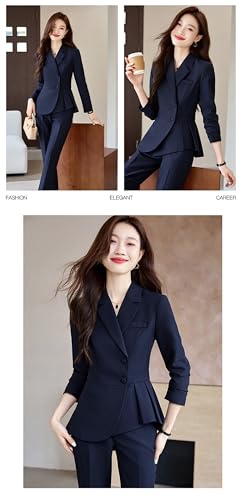 Women's Business 2 Piece Suit Set Slim Fit Lapel Button Down Work Office Blazer Jacket Pants Set2