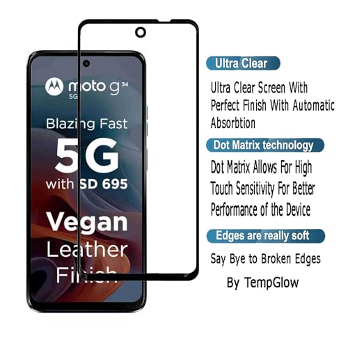 Image of Screen Protector for Motorola Moto G34 5G (Black) Tempered Glass Edge-to-Edge 6D Screen Guard With Installation Kit