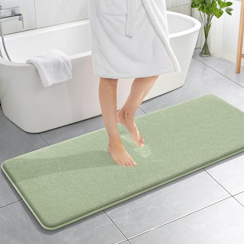 Image of OLANLY Thick Memory Foam Bathroom Runner Rugs 59x20, Extra Soft Absorbent Long Bath Rug, Quick Dry, Non-Slip, Machine Washable Bath Mat for Bathroom, Tub and Shower, Home Decor Accessories, Sage Green