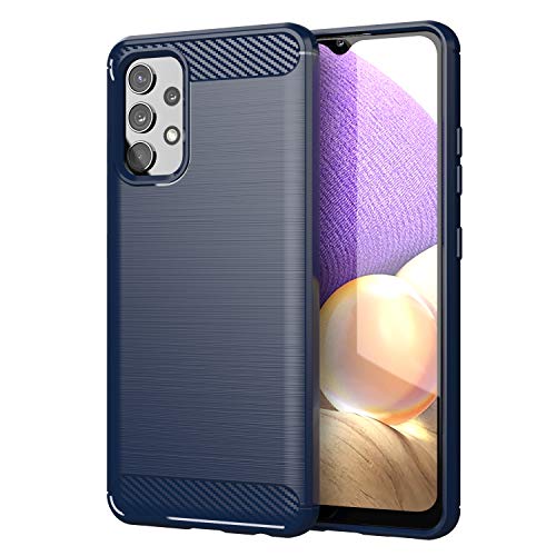 Turboom Samsung Galaxy A32 4G Hülle, Galaxy A32 Hülle aus Kohlefaser, weiches TPU, schmal, modisch, Anti-Fingerabdruck, kratzfest und rutschfest, Schutzhülle für Samsung Galaxy A32 4G (MF-Blau) Cover