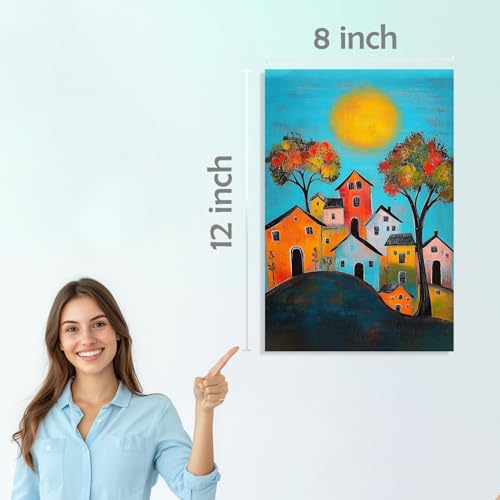 Image of SiddArtify Colorful House Wall Art Prints Set - Whimsical Landscape Poster Decor for Living Room Bedroom Office - 8x12 Sticker Pack of 6