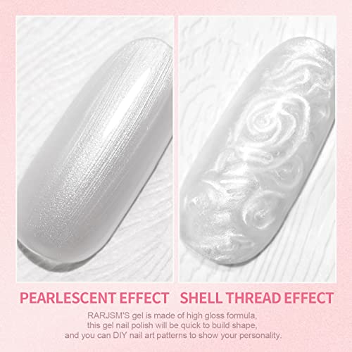 Rarjsm Pearl Gel Nail Polish Set 6 Colors Pearlescent Shell Glitter White Gold Pink Green Purple Shimmer Mermaid Nail Gel Polish Soak Off Led Uv Curing Requires Swirl Thread Effect Diy Manicure Use #TOP6