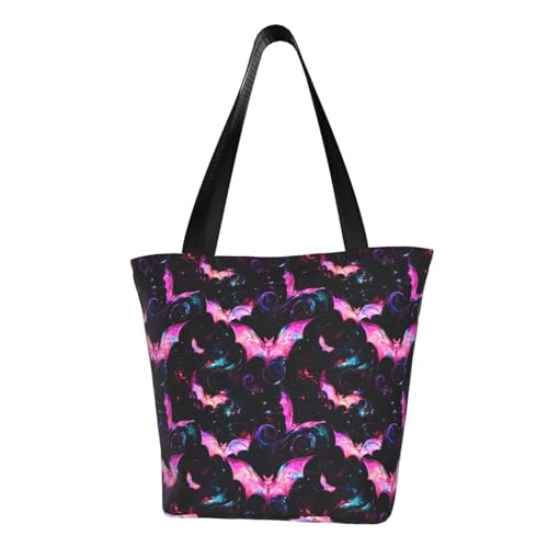 Gothic Bat Rose Flower Hallowe Bags Shoulder Tote Bag Large Handbags for Women Suitable for Travel 13 Inches
