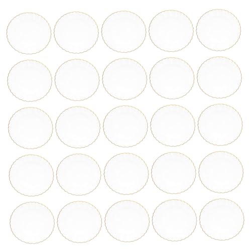 HOLIDYOYO 50個入り使い捨てプラスチックプレート ゴールド縁付き 丸型パーティートレイ おしゃれな使い捨て皿 バッフェやスナック盛り付けに