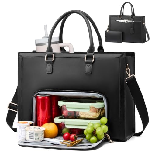 Image of LOVEVOOK Lunch Tote Bag for Women, Laptop Work Bag with Lunch Compartment | 40oz Cup Holder, 2 in 1 Lunch Tote Gag for Business,Teacher,Nurse,Office,College,Casual, Fit 15.6inch Laptop, Large Capacity