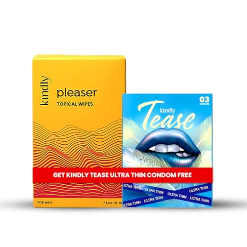 Image of Kindly Pleaser Delay /Topical Wipes - Pack of 10 | With Free Pack of 3 UltraThin Condoms | Alcohol-Free, Fast Acting & Prolong Fun | Easy to Use | Discreet Packaging, Easy To Carry | Get Pack of 3 Ultra-thin condoms absolutely free