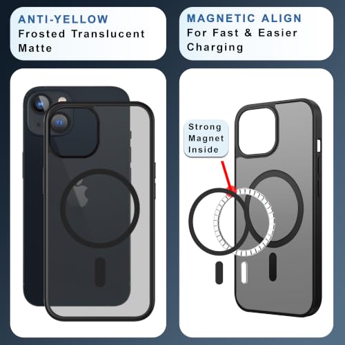Image of CEDO Magnetic Cover for iPhone 13 / iPhone 14 | Compatible with MagSafe Wireless Charging | Matte Black Case Designed with Magnetic Lock Shockproof Edge Protection Backcover (Translucent Black)