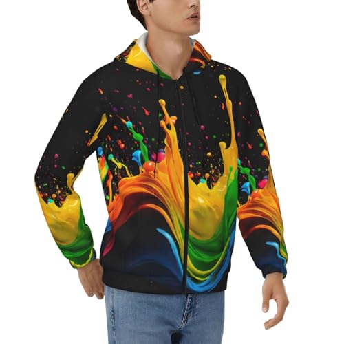 Sweat à capuche à fermeture éclair homme en polyester imprimé peinture S-3XL