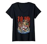 Divertido diseño de monstruo kaiju que representa a un monstruo kaiju de ramen nuodle y la palabra japonesa kanji.