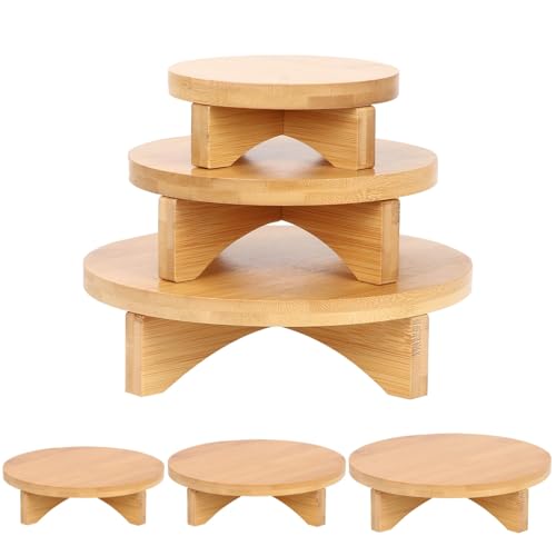Juego de 3 Soportes para Plantas, Estanteria Plantas Madera, Redondo Taburete de Planta, Soporte Macetas Interior Rustico, con Base Taburetes de Jardín Decorativos para Balcón, Jardín, Dormitorio