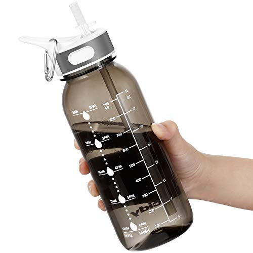 JIMACRO Botella de Agua Deportiva, 1 Litre Water Bottle con Pajita y Asa, Botella Gimnasio con Botella Agua Marcador Tiempo para Recordar la Hora de Beber sin BPA,ideal para Gimnasio, Oficina