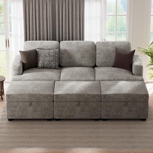 Sofas for Living Room - Sleeper Sofa Comfy Sleeper Couch Chenille with Extra Deep Seats - Sectional Couch Convertible Sofa with Chaise Upholstered for Bedroom Apartment Office Game Room 6 Se
